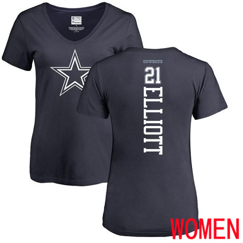 Women Dallas Cowboys Navy Blue Ezekiel Elliott Backer #21 Nike NFL T Shirt->nfl t-shirts->Sports Accessory